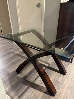 wood and glass end tables