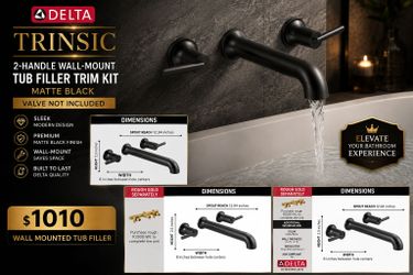 Delta Trinsic 2-Handle Wall-Mount Tub Filler Trim Kit Matte Black