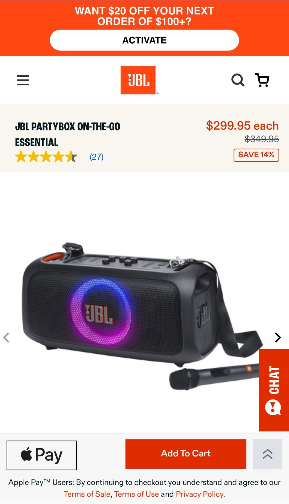 JBL PARTYBOX ON-THE-GO ESSENTIAL SPEAKER