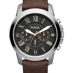 **Brand New** Fossil Men's Grant Stainless Steel Quartz Chronograph Watch 44mm
