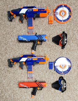 NERF GUN DOUBLE SET ELITE RAPID STRIKE RIVAL STRIKE MASKS TARGETS