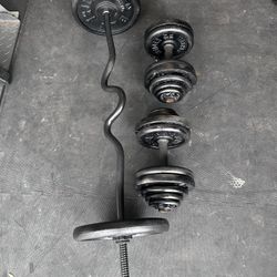 5 - 60 LB Adjustable Dumbbells w/ Curl bar