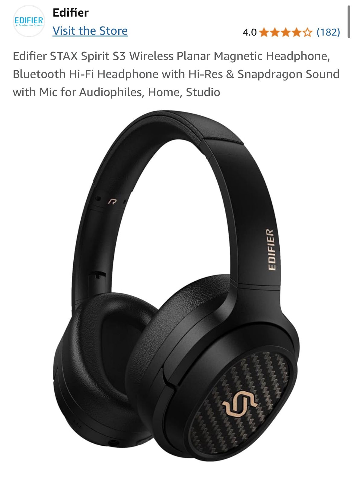 Edifier STAX Spirit S3 Wireless Planar Magnetic Headphone, Bluetooth Hi-Fi Headphone with Hi-Res & Snapdragon Sound with Mic for Audiophiles, Home, St