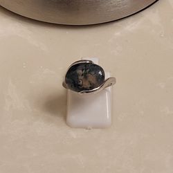 Silver and Black Gothic Nature Stone Ring Size 5 