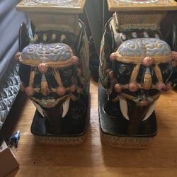 Pair of Vintage Ceramic Elephant Plant Stands