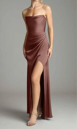 Azazie Leonis Stretch Espresso Mermaid Pleated Stretch Satin Dress Size 4