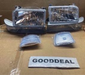 #44 Fit 92-96 Ford F150 F250 F350 Bronco Chrome Amber Headlight Lamp Lights