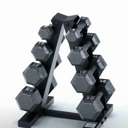 Brand new dumbbells 5-20 lbs with weight rack