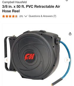 CAMPBELL HAUSFELD 3/8 in. x 50 ft PVC Retractable Air Hose Reel...Used, In Great Condition