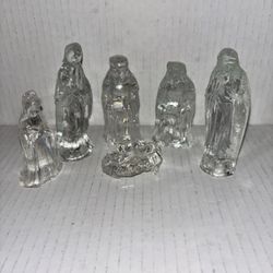Vintage 6 Piece Clear Glass 4" Nativity Scene Set Christmas holiday
