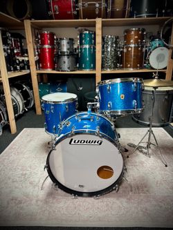 Vintage 60s Ludwig Drum Set Blue Sparkle