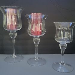 Glass Stemmed Pillar Candle Vases - Set of 3