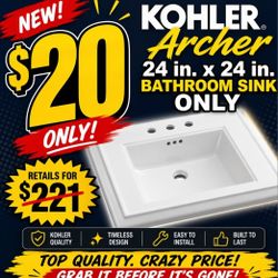  MEGA DEAL ALERT! 🔥
9 BRAND NEW KOHLER ARCHER 24”x24” BATHROOM SINKS — ONLY $20 EACH!
💰 Retail P