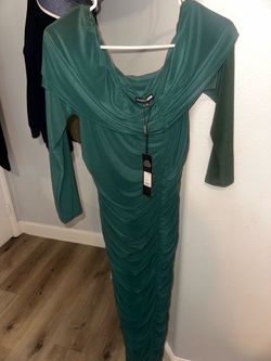Fashion Nova Green Ruched Midi Dress