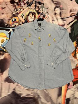 Warner Bros. Studio Store Vintage 1998 Looney Tunes Tweety Bird Button Up Long Sleeve Large 