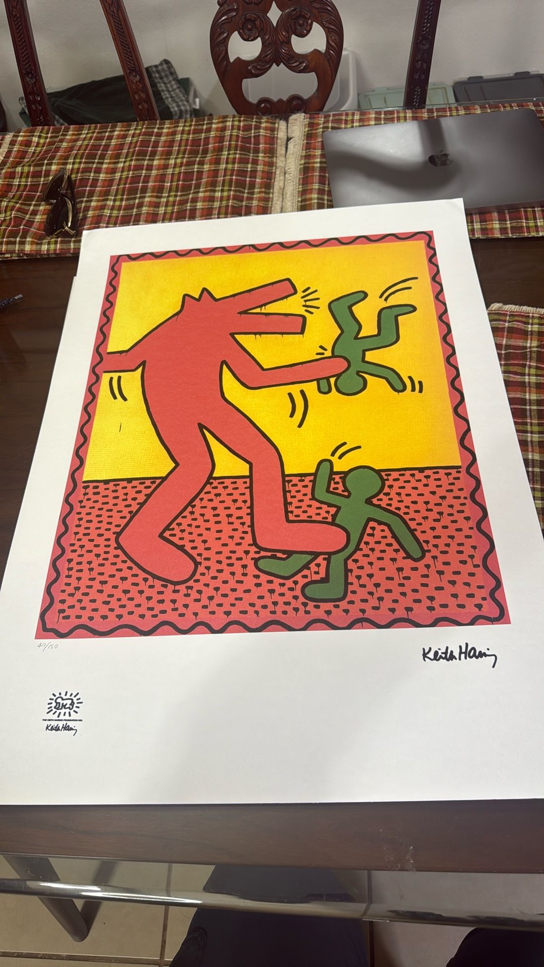 Keith Haring Lito Dry Stamp Numbered 27””x 19” Limited Edition