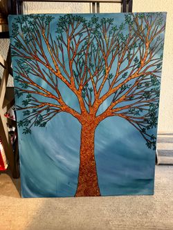 Hand Painted "TREE Of LiFE" 30.5" x 39" thin wood canvas