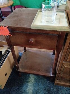 Vintage Wood End Table with Drawer