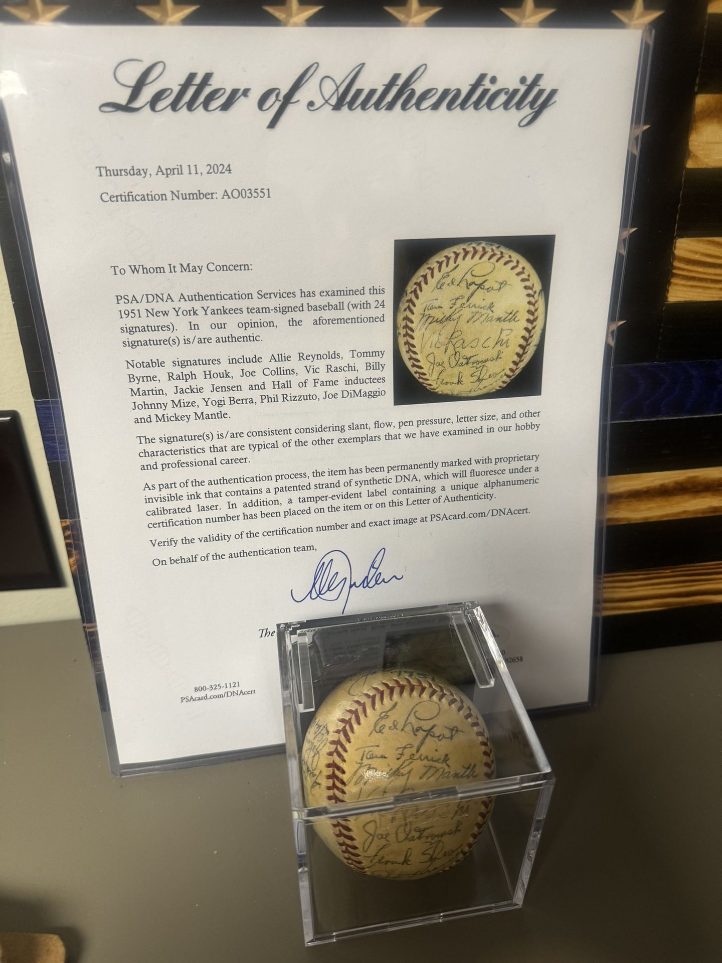 1951 Yankees WS Champ Signed Baseball Mickey Mantle Rookie PSA