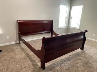 King size wooden sleigh bed