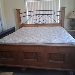 Wood ,wooden ,solid wood,cal king bed frame with iron ,king  size mattress and box spring,  from furniture ranch ,custom 