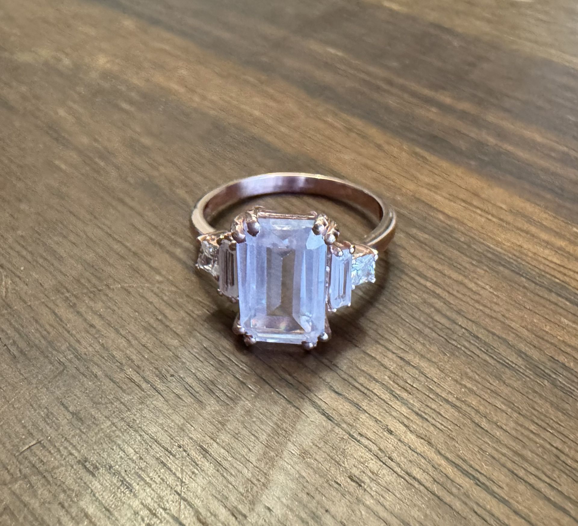 Emerald Cut Moissanite Engagement Ring – 925 Rose Gold Sterling Silver