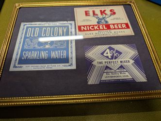 Framed Elks Bottling Company Soda Bottle Labels