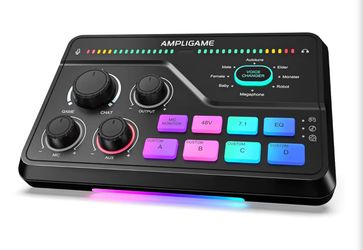 Gaming Mixer for Voice Chat and Streaming- 7.1ch Surround Sound Headphone Amp-XLR Preamp-USB Plug & Play-Voice Changer-RGB-Volume Control-3 EQ Modes A