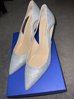 Brand New Stuart Weitzman Silver Glitter Pointed-Toe Pumps – Size 8.5 (With Box)