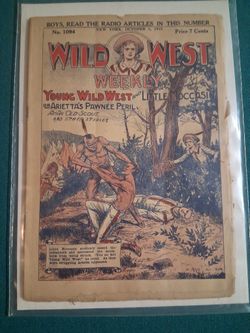 1923 issue of Wild West Weekly, featuring the story "Young Wild West and Little Moccasin or Arietta's Pawnee Peril,"