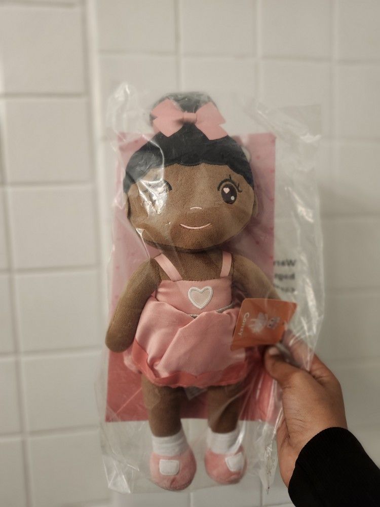 Black Girl Plush Doll 17'' First Baby Doll for Kids And Babies Super Soft Plush Toy Gift (Pink Dress Black Doll) African American Brown BABY Doll