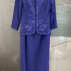 R &M Richards Womens Formal Dress Sleeveless w/Sequin Jacket Royal Deep Blue Sz8