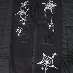 Men’s Black Denim Skinny Jeans spider Web Graphics