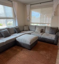 Large Gray Sectional Sofa with Ottoman