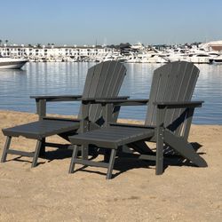 Gray HDPE Adirondack Chair With Ottoman - NEW