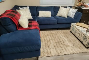 Blue Fabric Sectional Sofa with Chaise