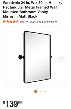Woodvale 24 in. W Ć 30 in. H Rectangular Metal Framed Wall Mounted Bathroom Vanity Mirror in Matt Black