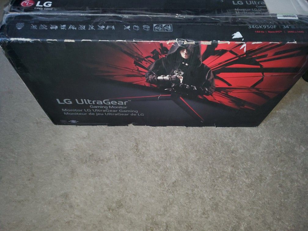 Gaming monitor LG 34gk950f cracked screen, for parts or repair