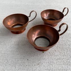 Set of 3 Vintage Copper Cup Holders Podstakannik Tea Glass Holders USSR Style