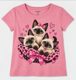 Cat & Jack Girls Pink Kitten Graphic Tee