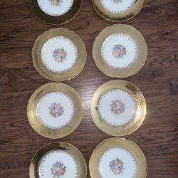 Vintage Atlas China USA Plates - Set of 8, 22K Gold Floral Design
