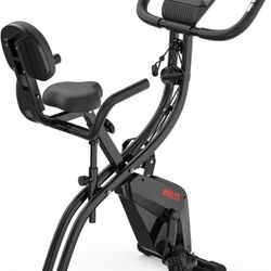 Folding Exercise Bike with Arm Resistance Bands, Magnetic Upright Indoor Cycling Bike Stationary for Home Gym & Cardio Workout