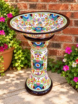 Mexican Talavera Birdbath, Pottery, Planter, Clay Pot.