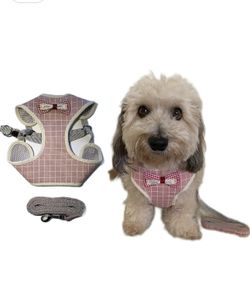 Eco-Friendly Small Dog and Cat Bow Tie Waistcoat Adjustable Harness with Leash - Pink