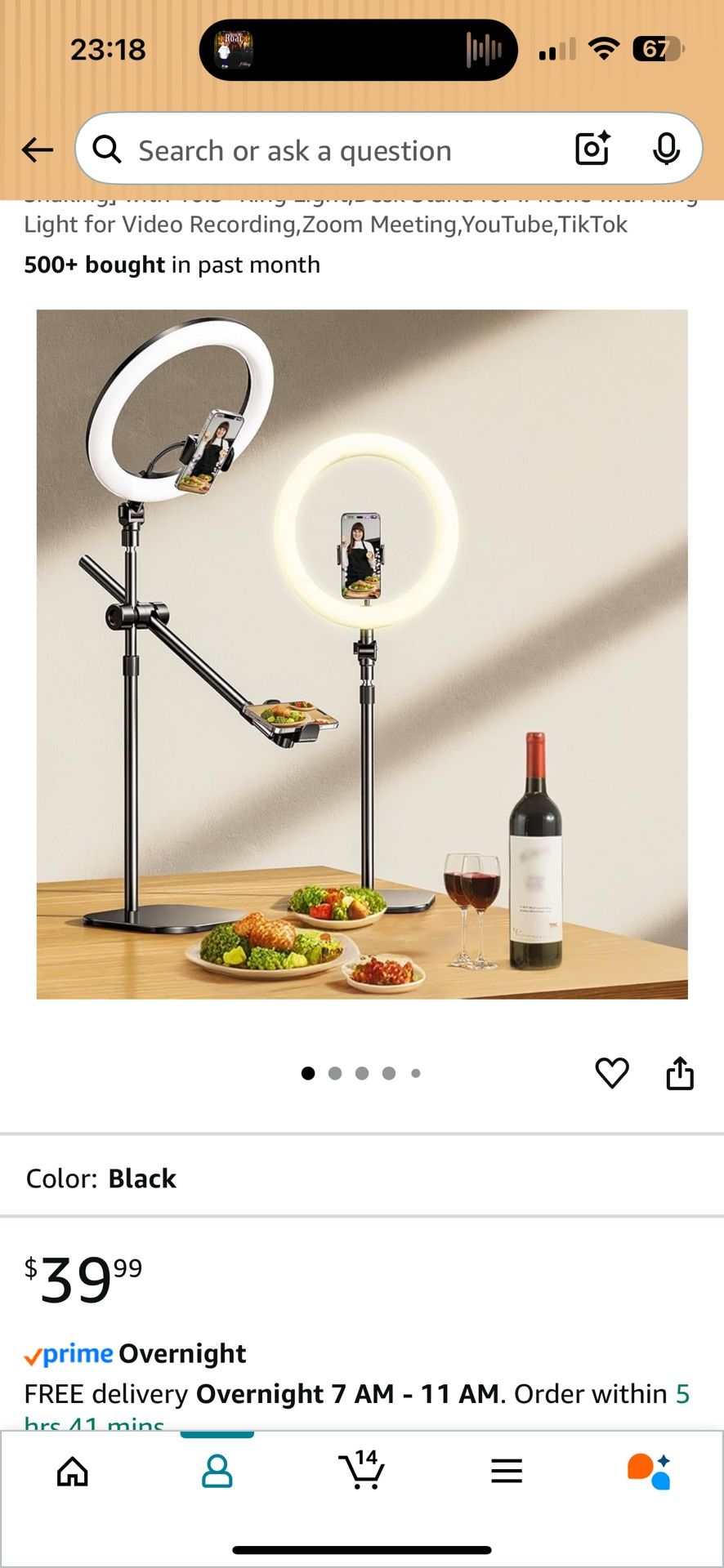 Overhead ring light/ phone holder