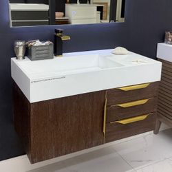 36" Floating Solid Wood Bathroom Vanity w/Infinity Sink