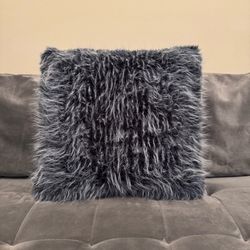 Faux Fur Decorative Throw Pillow in Charcoal Gray