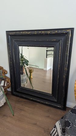 Oversized Matte Black & Gold Statement Mirror - 44.5”x51”