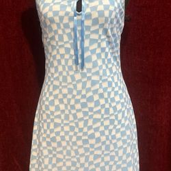 Blue Checker Swirl Dress