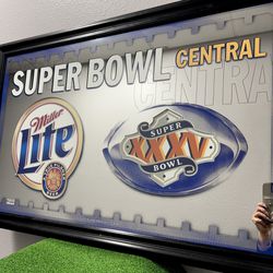 25”x 40” Vintage Super Bowl XXXV Miller Lite Bar Mirror Advertisement Sign